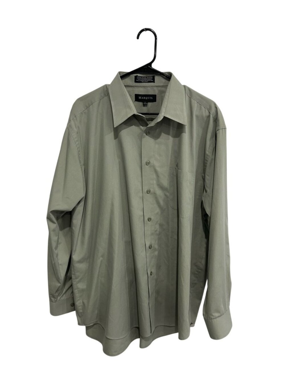 Marquis 17.5 Mens Sage Green Long Sleeve Button-Up Shirt Earth Tones Minimalist